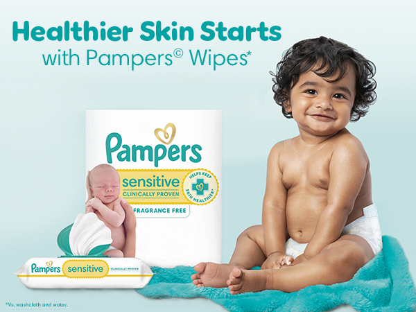 Healther skin starts with Pampers wipes* *vs washcloth and water.