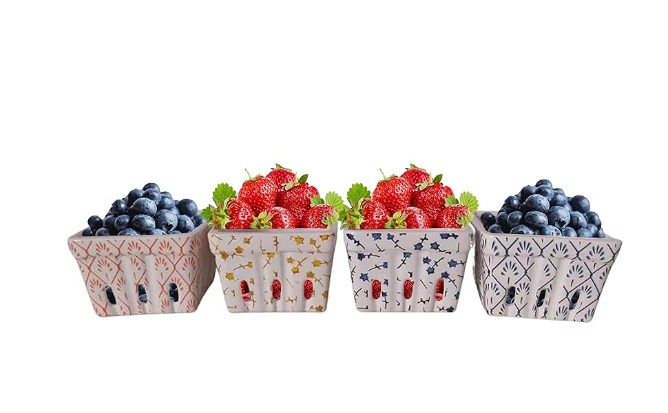First of a Kind Stoneware Berry Baskets Set of 4 Berry
