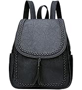 KKXIU Fashion Small Synthetic Leather Backpack Purse For Women and Ladies with Tassel (Black)