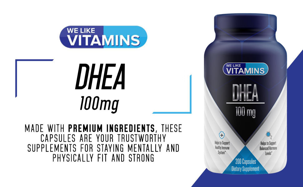 We Like Vitamins DHEA 100mg 200 Capsules 200 Day Supply