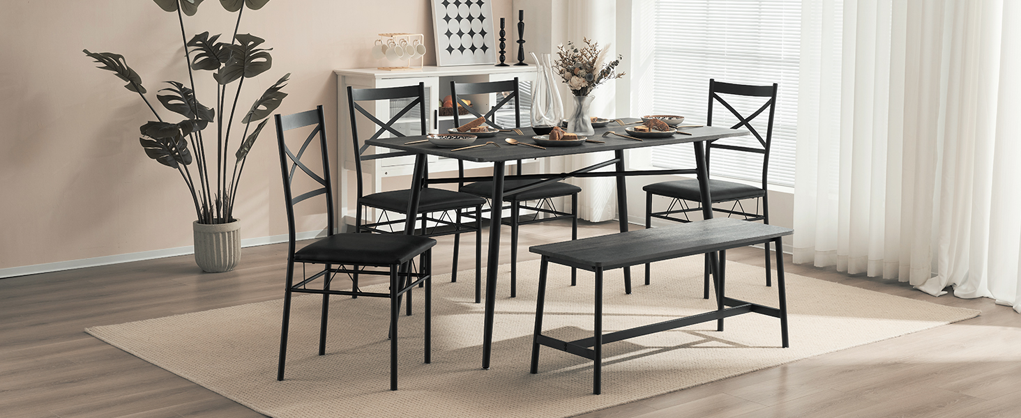 VINGLI 55in Modern Dining Table Set for 6, Rectangular