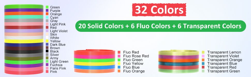 32 Colors 3D Pen Filament 1.75mm PLA, Each Color 20 Feet, Total 640 Feet 3D Pen Filament Refills 3D Printing Pen Refills with High-Precision Diameter Not Compatible with 3Doodler Pen 11 3d pen filament
