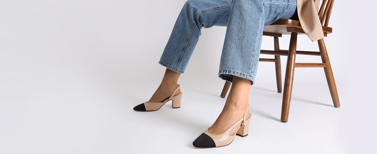 Women's Slingback Heels Low Chunky Heel Closed Toe Dress Pumps Shoes