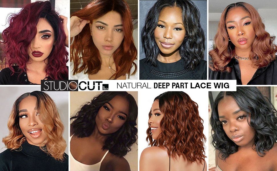 STUDIOCUT BY PROS Loose Deep Wave Bob Wigs 12 Inch Middle
