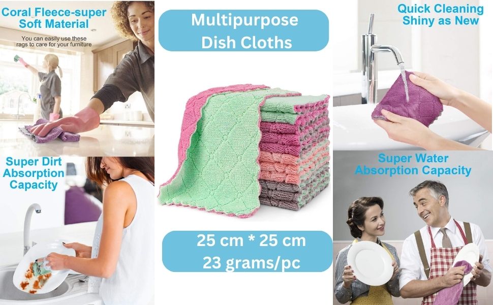 Microfiber Cleaning Cloth, Kitchen Towels, DoubleSided Microfiber Towel Lint Free Highly