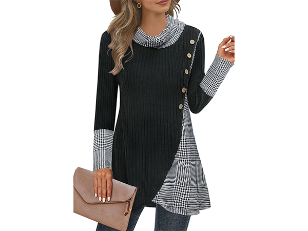 Miusey Cowl Neck Tunic Sweaters Fall Tunic Tops for Women