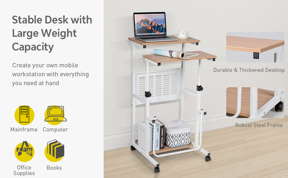 Tangkula Rolling Standing Desk Stand Up Desk, Height