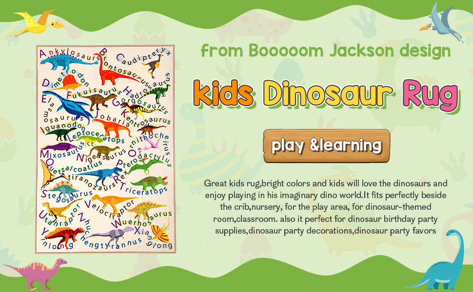 Booooom Jackson Kids Dinosaur Rug Alphabet Area Rug Educational Rug for