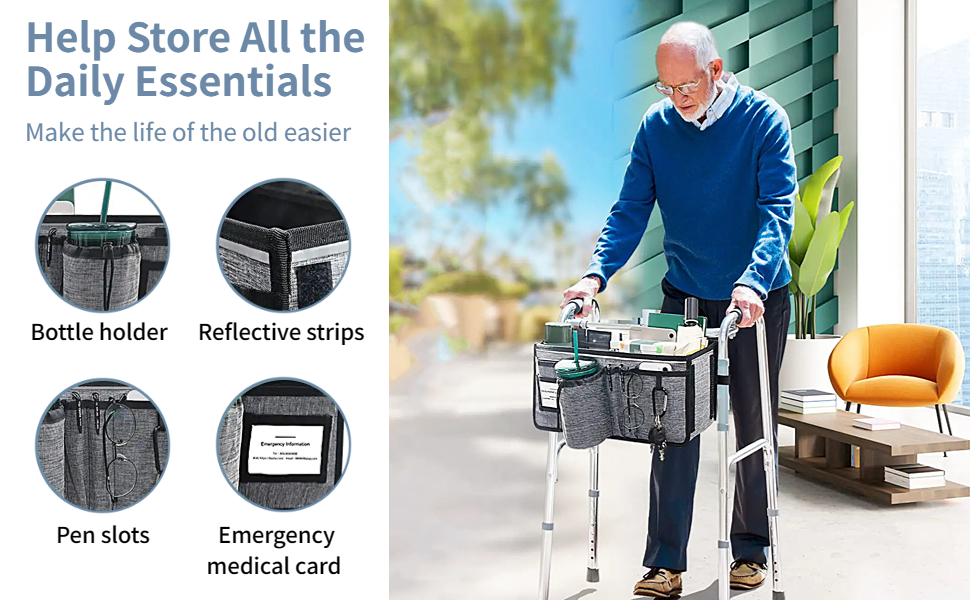 Basket for Walker, Walker Basket Bag with Cup Bottle Holder