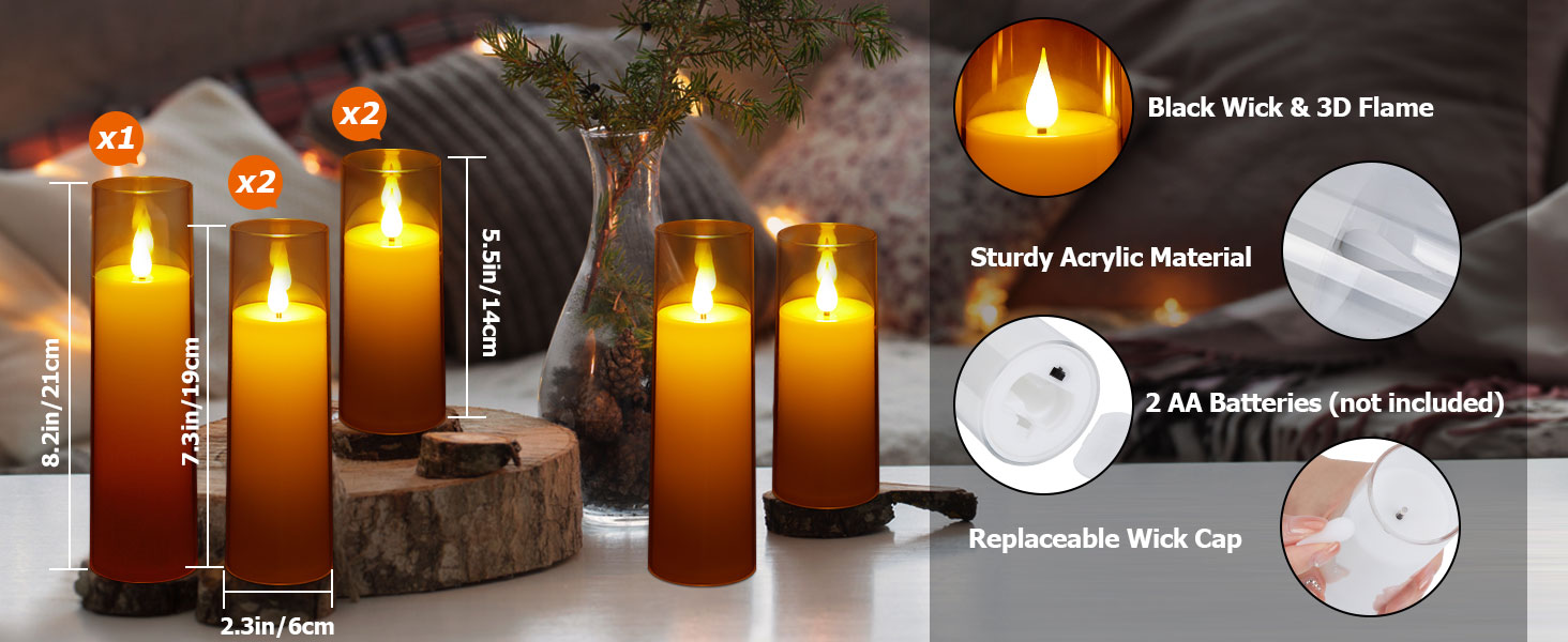 IMAGE Flickering Flameless Candles Battery Operated, Acrylic Shell