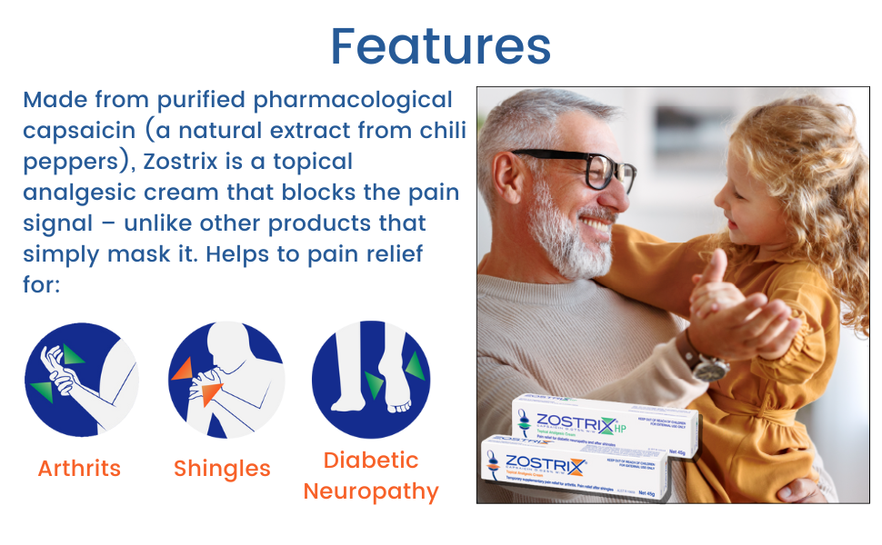 ZOSTRIX Topical Analgesic Cream 45g Pain Relief Cream Capsaicin 0.025