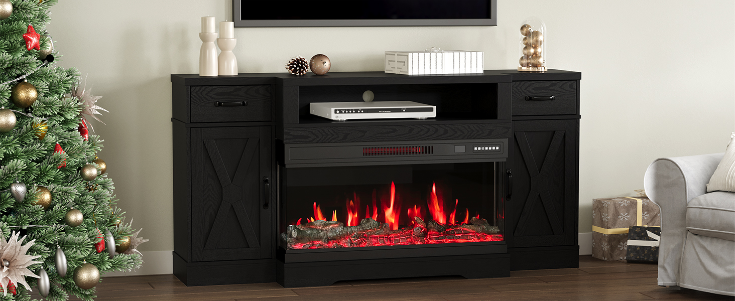 Amazon.com: FansaFurn Farmhouse TV Stand with 36'' Electric Fireplace - Black Friday Electric Fireplace Tv Stand