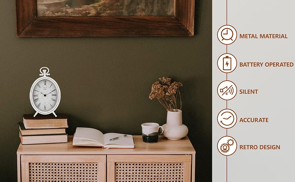 NIKKY HOME Vintage Table Clock, Metal Wh... 12 51cd2052 e3c1 4285 bf86 0711a048859c. CR0,0,1940,1200 PT0 SX970 V1