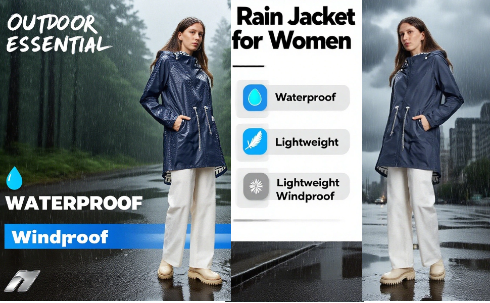 Women Rain Coats Long Jacket With Hood Lightweight