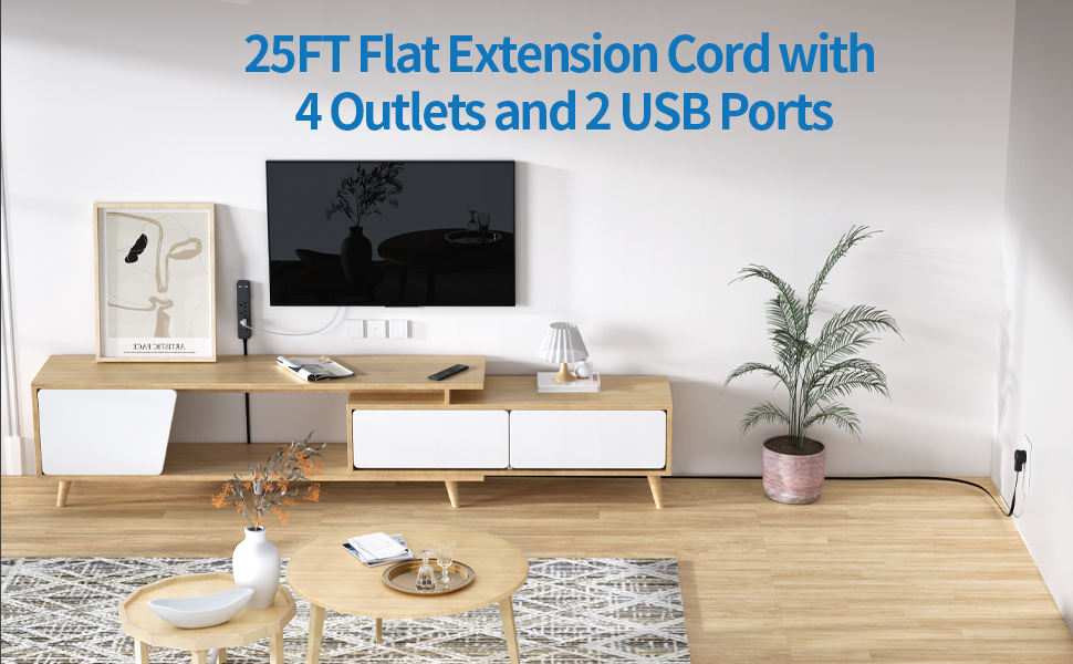 Flat Plug Extension Cord 25 Ft, NTONPOWER Ultra Thin Flat Extension Cord Under