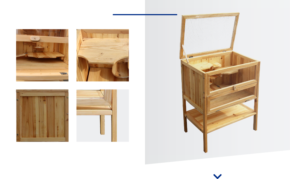 Wiltec Hamsterkäfig aus Holz, Kleintierkäfig, klappbarer Deckel, Mäusekäfig, Nagetierkabel, Hamsterkäfig, Stall
