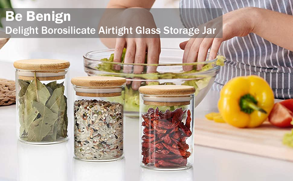 Delight Borosilicate Airtight Glass Storage Jar with Bamboo Wooden Lid Container, SPN-RECPP
