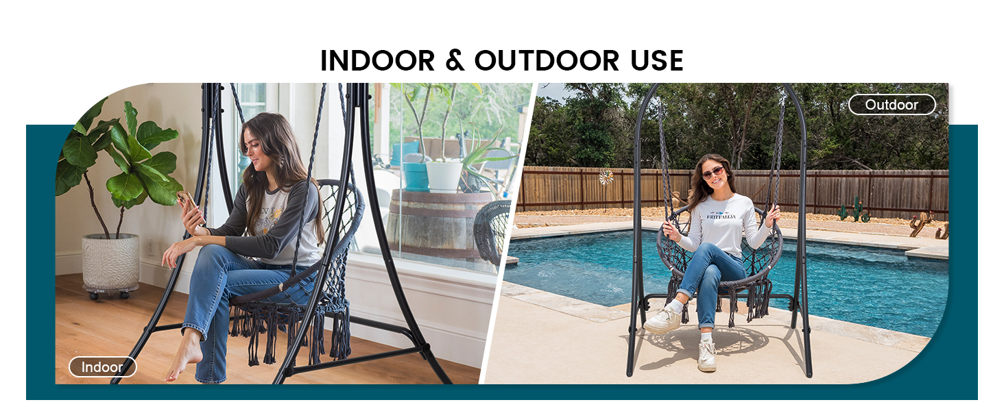 ANOW Hanging Swing Chair with Stand Included, Heavy Duty Hammock Chair with Stand and Removable Padded Cushion, Max 400 Lbs, Dark Grey 19 swing chair with stand