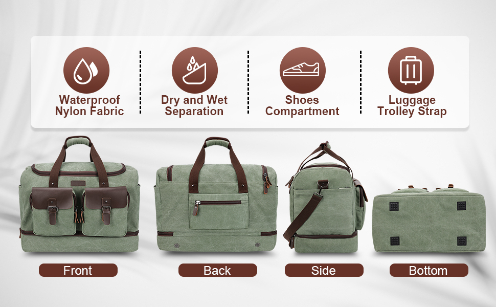 Large Capacity Waterproof Canvas & Genuine Leather Travel