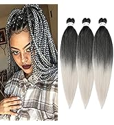 Braiding Hair Pre Stretched 14 Inch 3 Packs Ombre Gray Braiding Hair Yaki Texture, Hot Water Sett...