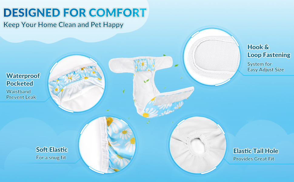 SlowTon Reusable Dog Nappies Male, 3 Pack Washable Diapers Belly Bands