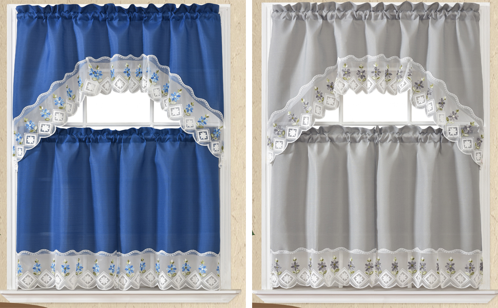 GOHD Blossom in Snow Kitchen Tiers Curtain, 3PCS Kitchen