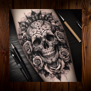 Skull gothic tattoo stencils: Tattoo design: Cabello, Josu