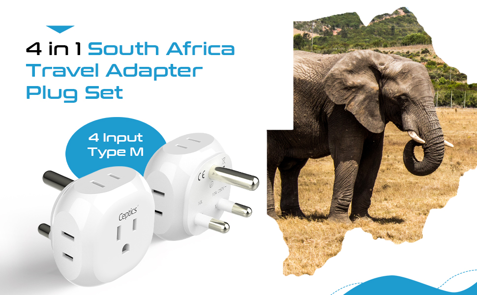 Ceptics South Africa Travel Plug Adapter South Africa Power Adapter Charger 4 Input