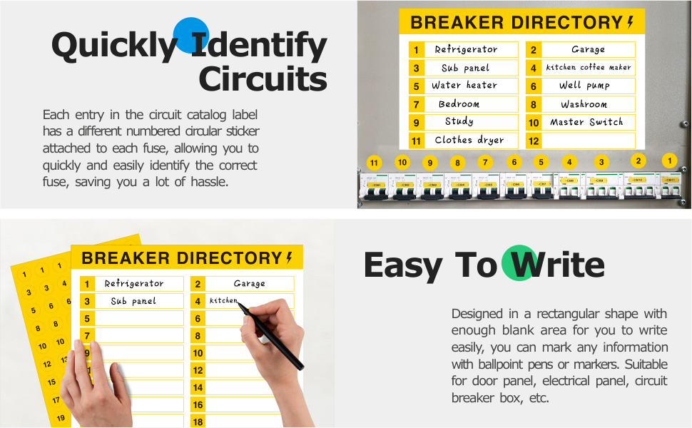10 Sheets Breaker Panel Labels, 7 Breaker Catalog Stickers & 3 Number