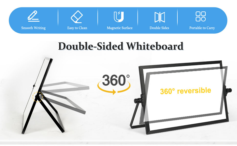 AMUSIGHT Dry Erase White Board, 8" x 12" Black Aluminum Frame DoubleSided