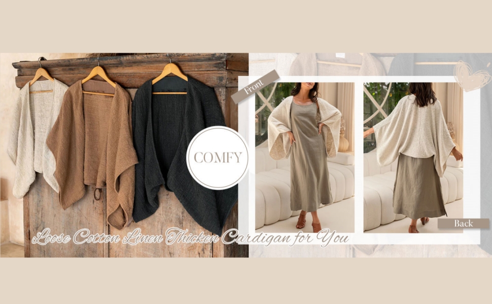 Text reads: 'LOAMY'. Display of clothing items on hangers showing neutral-colored garments including coats and dresses in beige and dark tones, with multiple styling views shown.