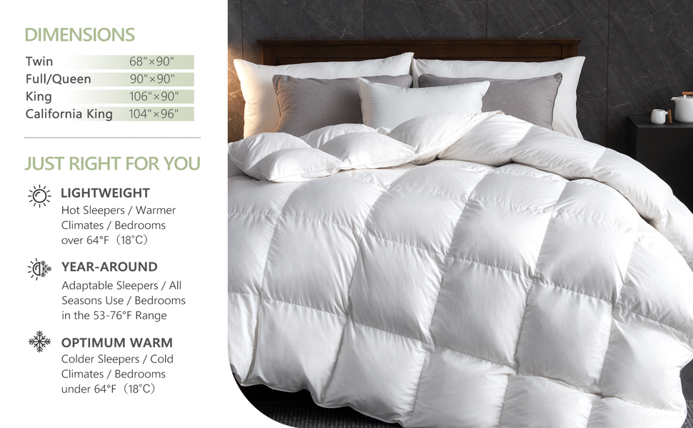 ROSUBA Luxury Goose Down Comforter King Size, All Season