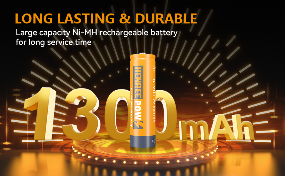 Henreepow AA Rechargeable Batteries, 1.2v 1300mAh NiMH