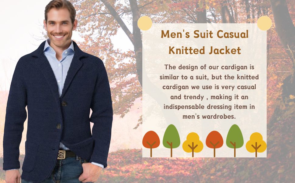 Men's Suit Casual Knitted Jacket Button Lightweight Men Knit