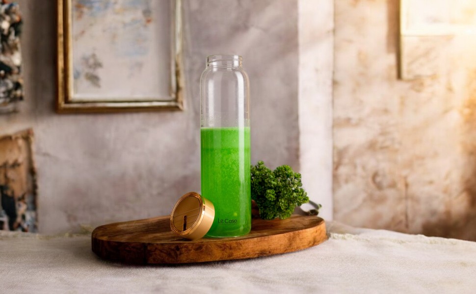 LeCasa - Borosilicate Glass Bottle With Golden Colour Screw Lid - 3035 | Capacity - 750ML
