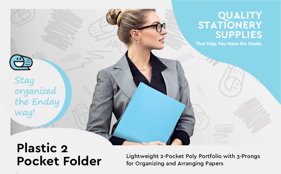 Plastic Folders with Pockets and Prongs Blue Two Pocket