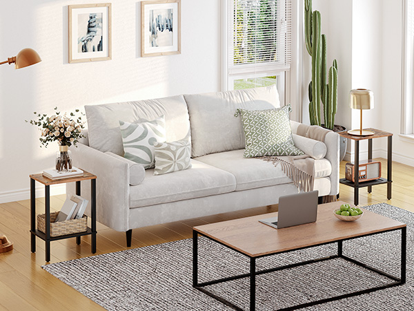 H＆O✕GeekField ML SIDE TABLE VECELO Brown End Table, Narrow side Table 2-Drawers Open