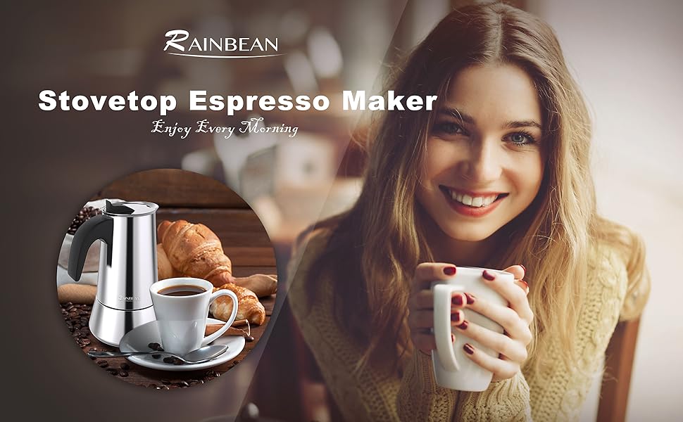 RAINBEAN Stovetop Espresso Maker, Stainless Steel Moka Pot
