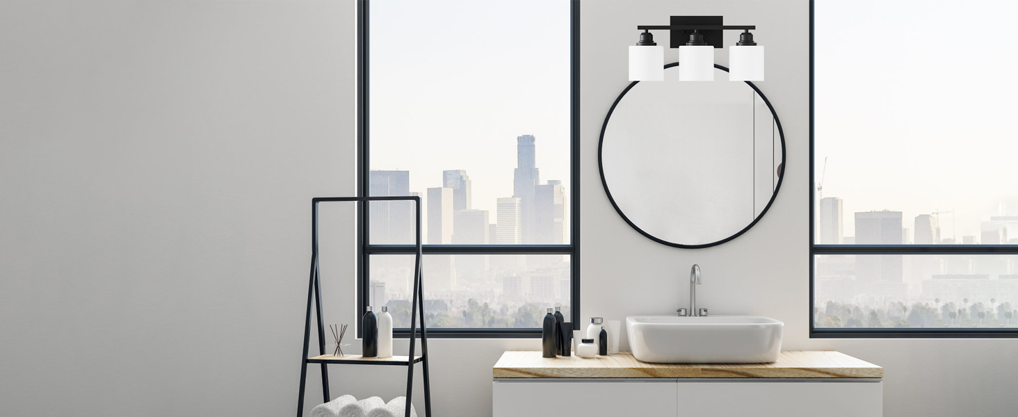 Sailstar 3Light Bathroom Vanity Light, AntiRust Matte Black Bathroom