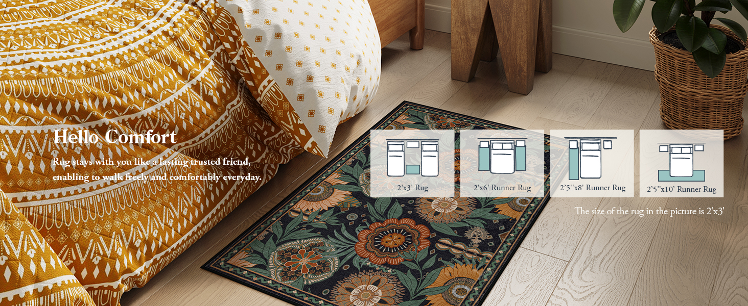 Lahome Sunflower Entryway Bathroom Rug, 2x3 Black Rug