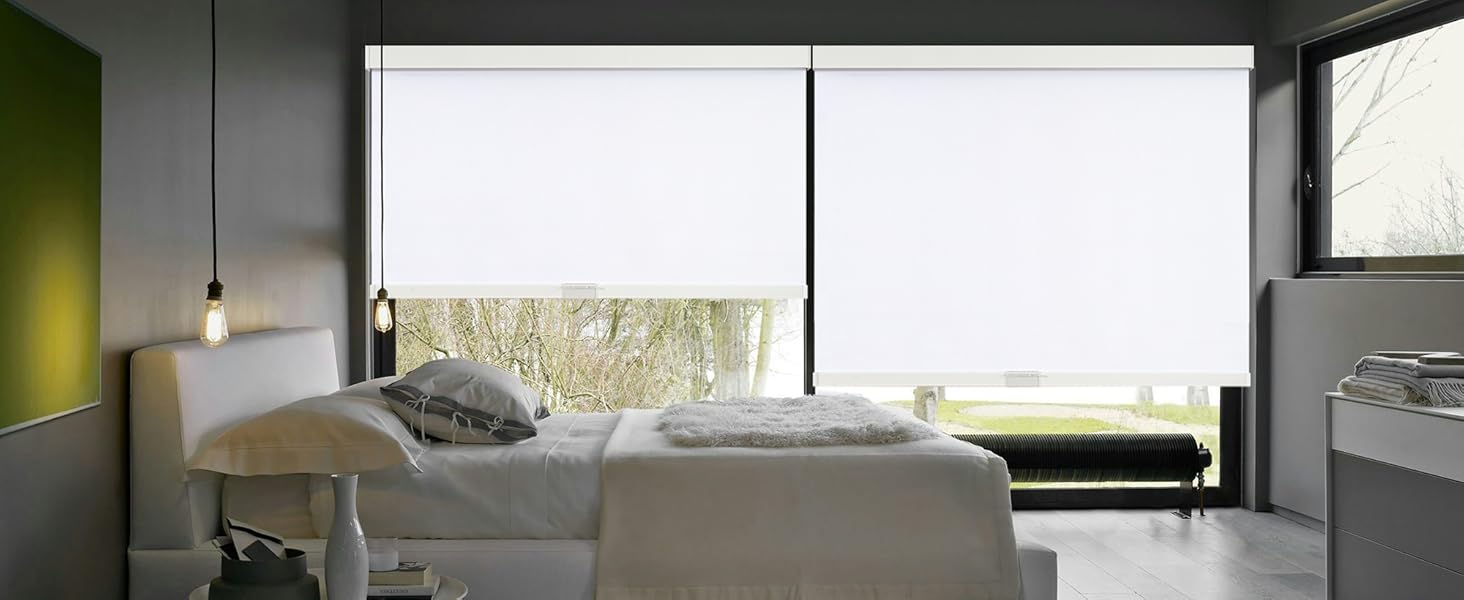 SUNOFF 100% Blackout Roller Shades Free-Stop with Valance for Bedroom