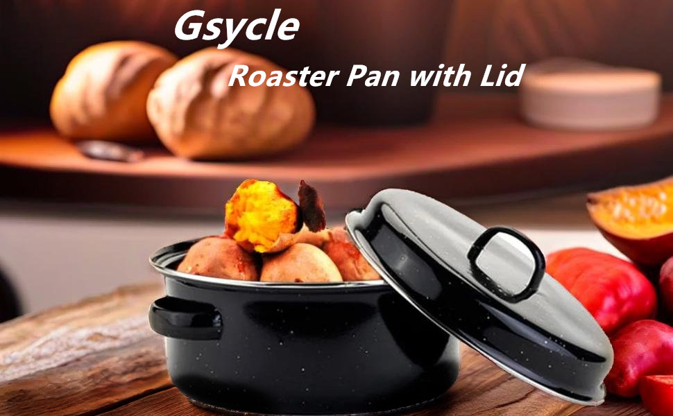 Roasting Pan with Lid, Oval Roaster Pan with Lid Enamel Roaster with