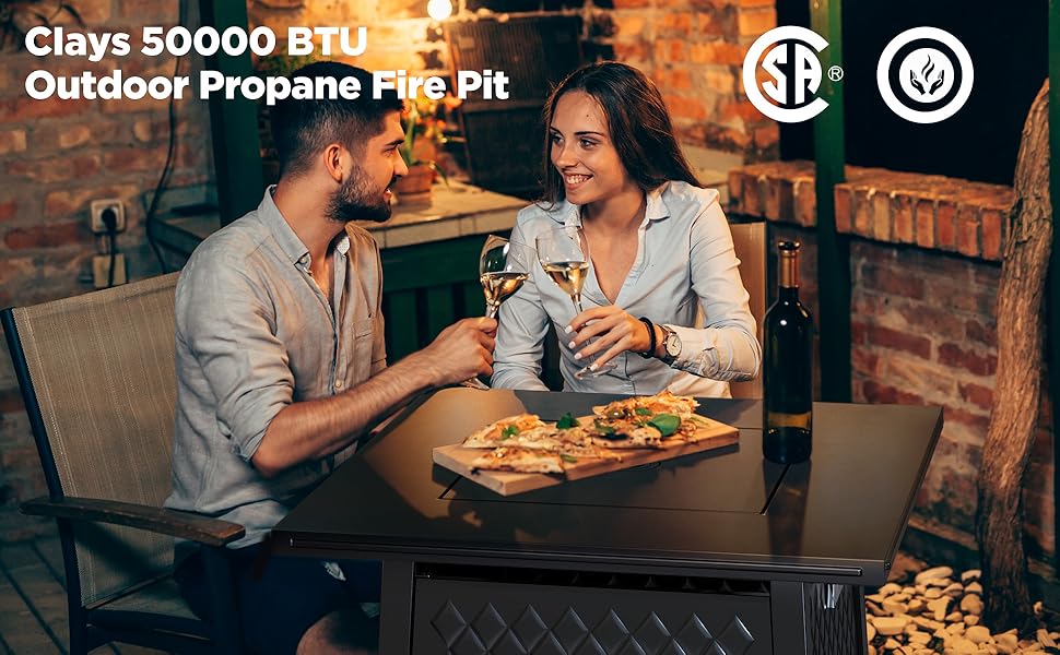 Ciays 32 Inch Gas Fire Pit Table， 50,000 BTU Propane Fire