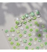 1Pcs Green Clover Nail Art Stickers Holographic Shamrock Nail Decals Self-Adhesive 5D Embossed Lu...