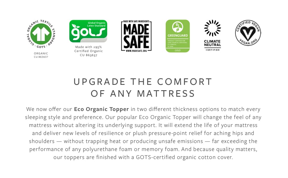 Eco Organic Mattress Topper by Avocado Green Mattress GOLS GOLS Certified Nontoxic