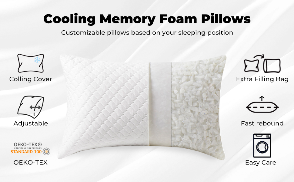 Peace nest 2 Pack Shredded Memory Foam Pillows Cooling Bed