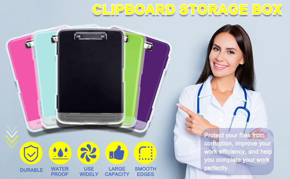 XHDA A4 Clipboard Storage Box with Separate Pen Compartment, Plastic