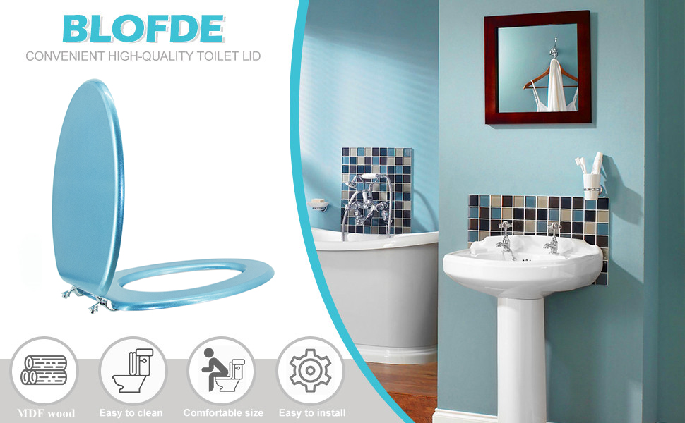 BLOFDE Elongated Toilet Seat Wood Toilet Seat Prevent Shifting with