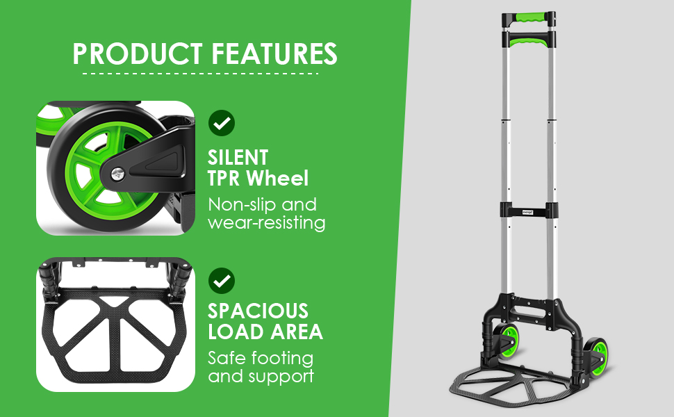 Dolly Cart Extended Handle Folding Hand Truck Dolly by Teprovo, Foldable Hand Cart Height 43.3