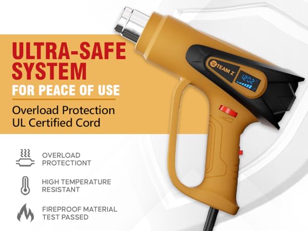 TEAM Z 1800W Premium Heat Gun kit 140°F~1202°F - Heavy Duty